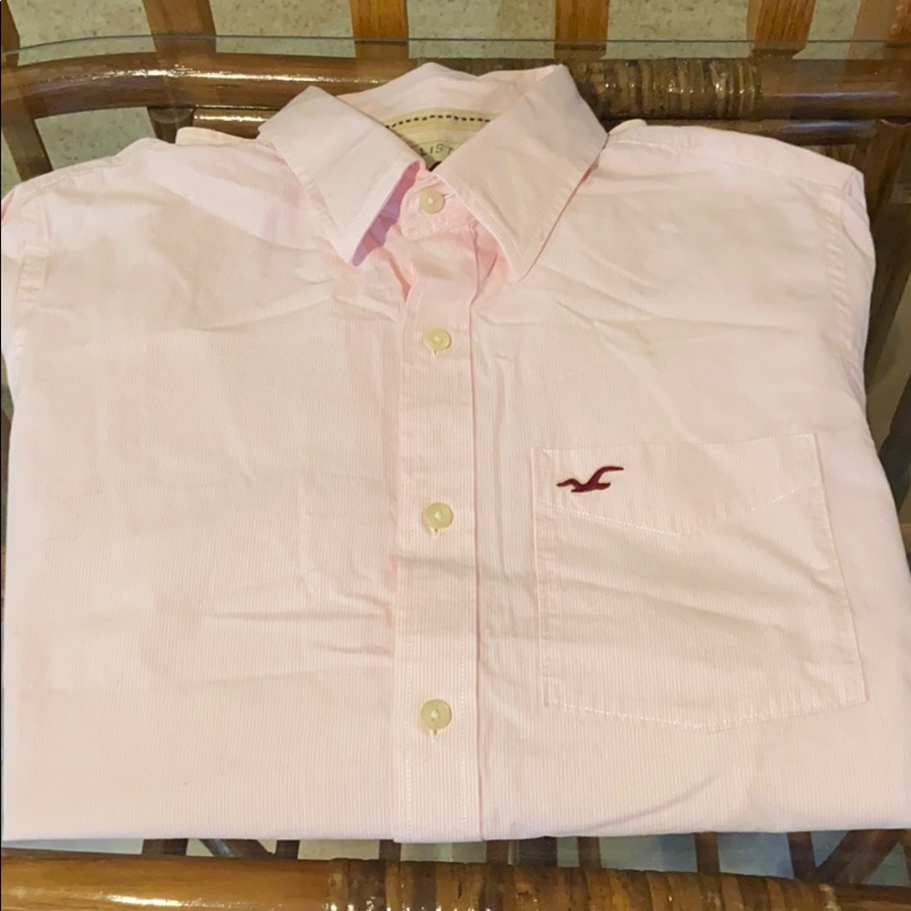 Light pink, striped, buttoned down collard shirt